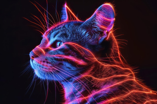 Cat Portrait in Neon Light