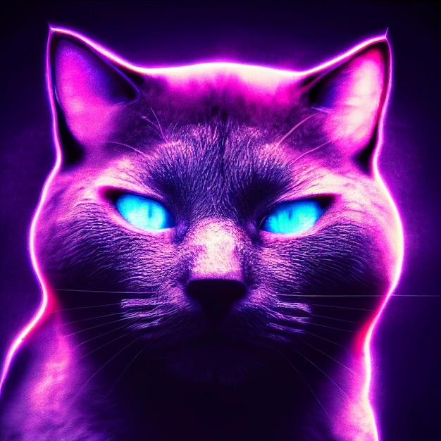 Cat portrait with neon colors