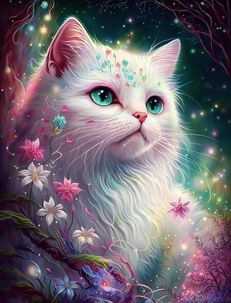 Cat poster featuring the painting cat with blue eyes by mgl meiklejohn graphics licensing