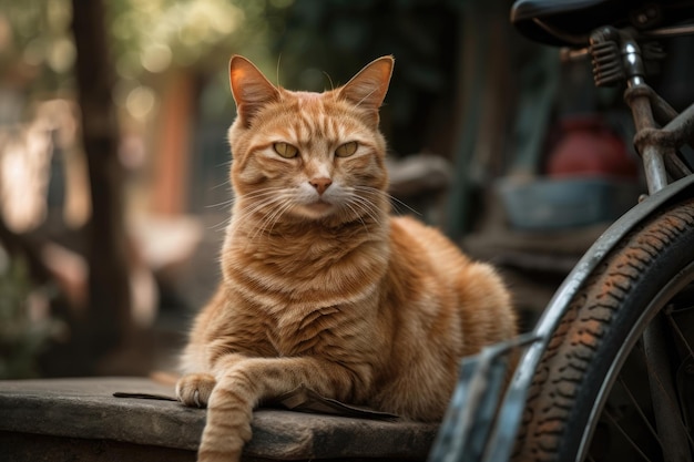 CAT POTRAIT OUTSIDE ON A BIKE Generative AI