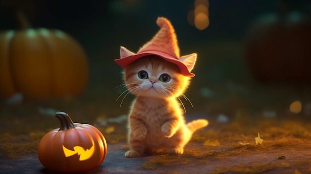 The cat in the pumpkin