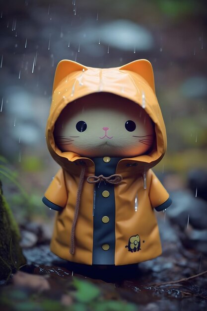 A cat in a raincoat with the letter o on it