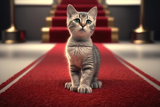 Cat on red carpet winning oscar award AI generation