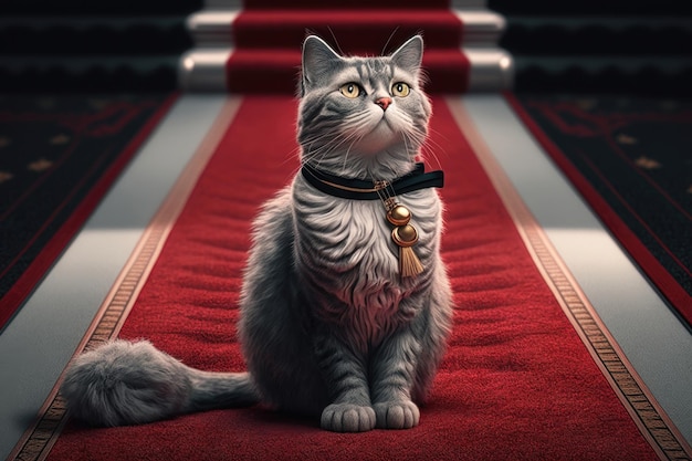 Cat on red carpet winning oscar award AI generation