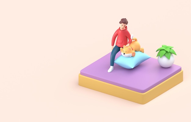 Cat Rest in Pillow with his Owner 3D Illustration