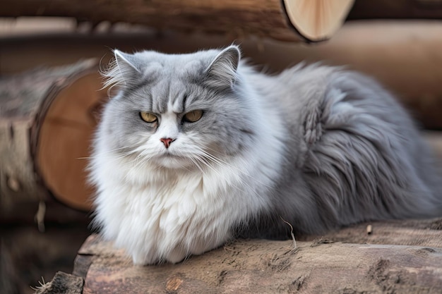 Cat rests on a natural object Generative AI