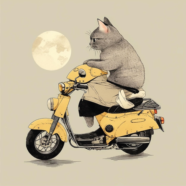 cat riding motorcycle catoon character illustration