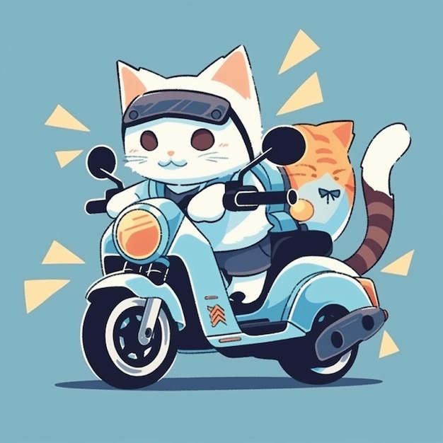 cat riding motorcycle catoon character illustration