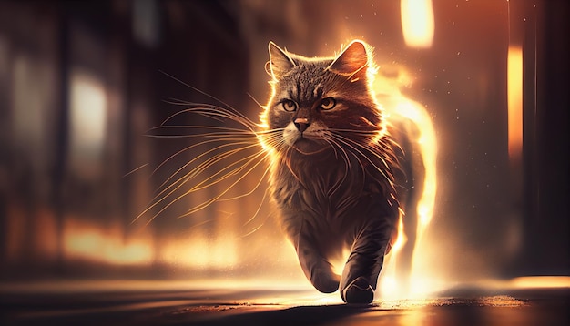 Cat running at night street