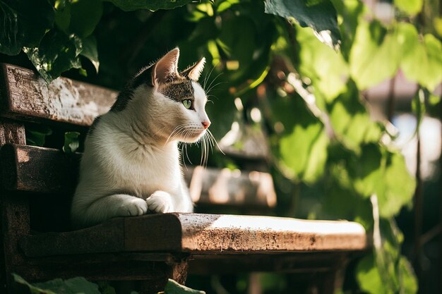 Cat in a serene dreamlike garden