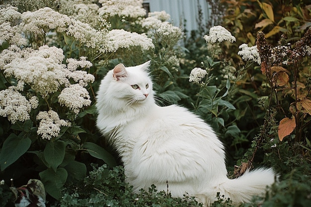 Photo cat in a serene mystical garden