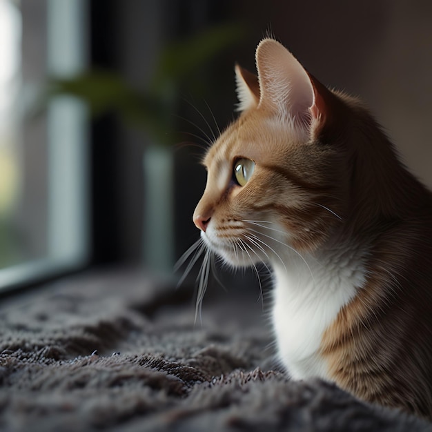 a cat sits on a blanket in front of a window