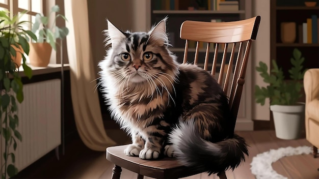 a cat sits on a chair with the words the word cat on it