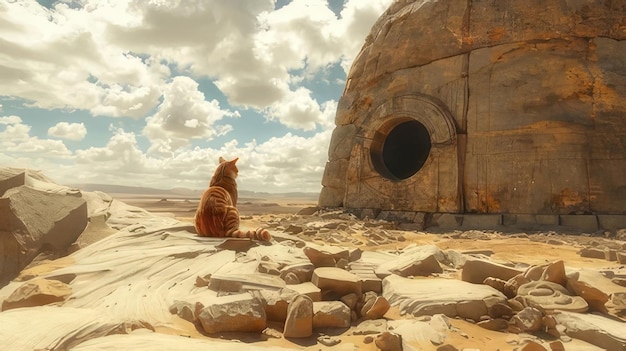 a cat sits in front of a building with a window that says  the cat