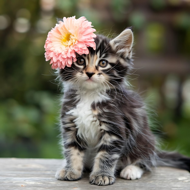 Photo a cat sits in a garden surrounded by flowers