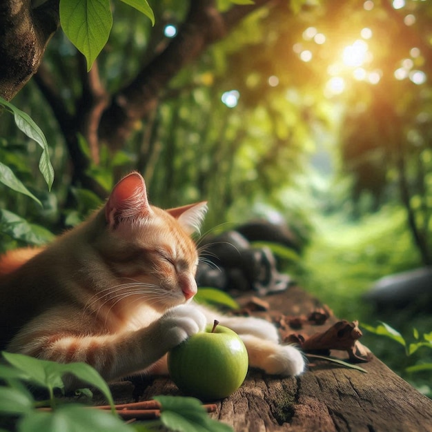 Photo a cat sits in the garden with flowers in the background