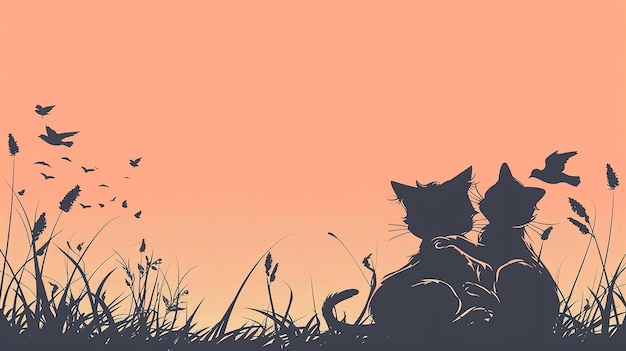 Photo a cat sits in the grass with a sunset in the background