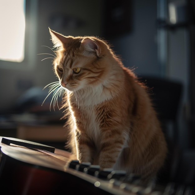 A cat sits on a keyboard in the sun