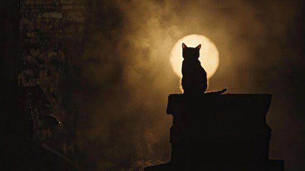 Photo a cat sits on a roof with the sun behind it