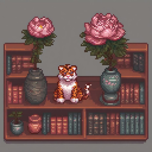 Photo a cat sits on a shelf with flowers on it