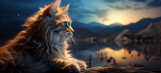 A cat sitting gracefully against a backdrop of a large full moon creating a mysterious and enchanting atmosphere