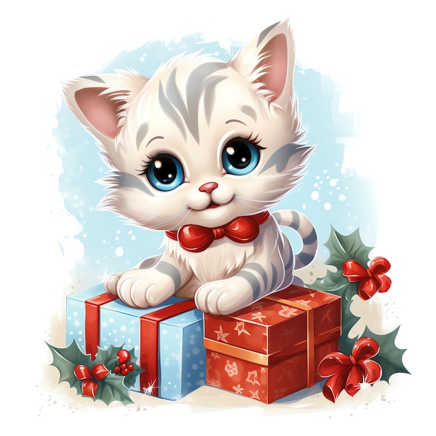 a cat sitting on a present