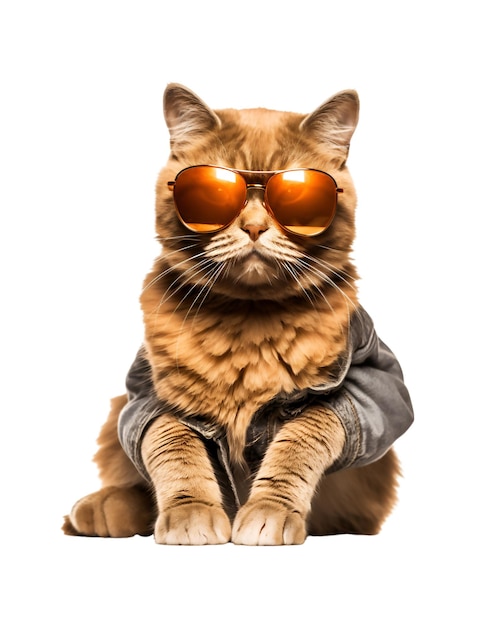 cat sitting relaxed wearing glasses looking cool isolated on a white background