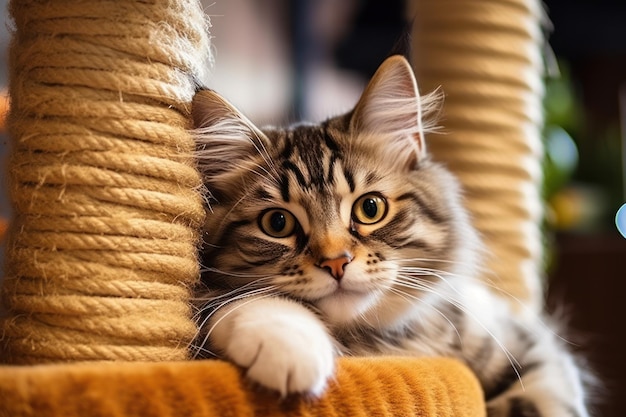 Cat Sitting on Scratching Post