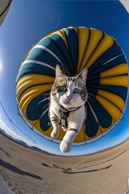 Cat sitting on top of a hot air balloon generative ai