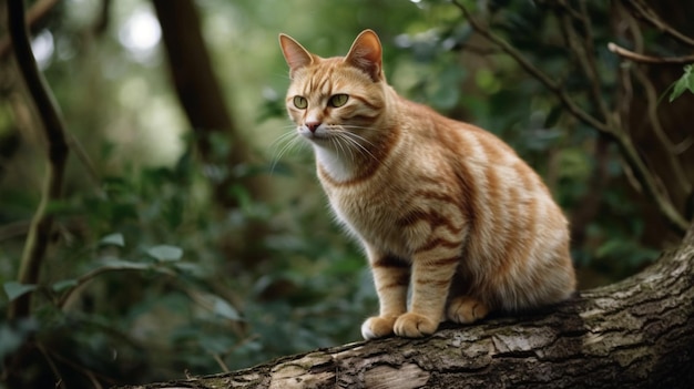 A cat sitting on a tree branch