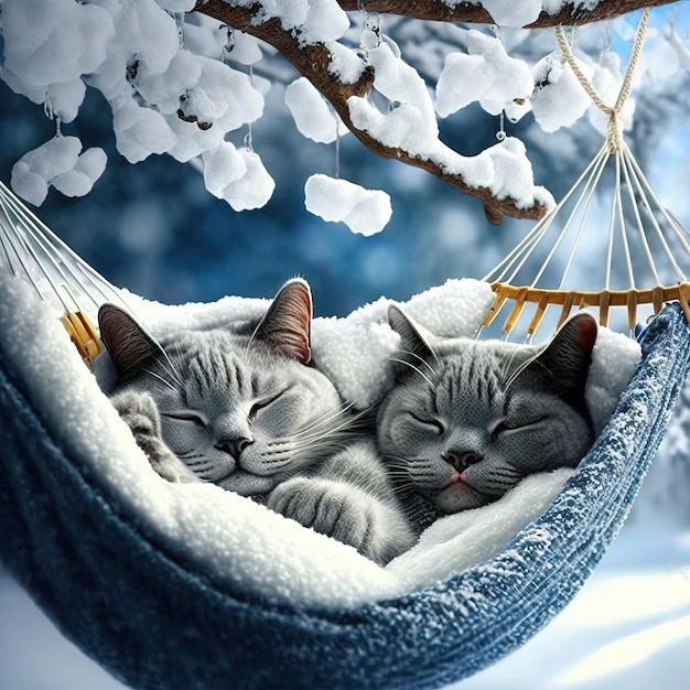 Cat sleeping in a hammock, blue cat, hd wallpaper