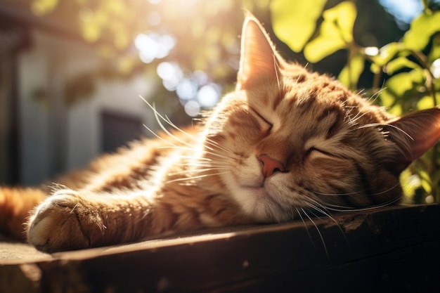 Cat Sleeping on Ledge Outside