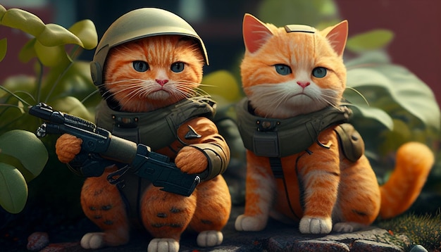 Cat soldier with gun Generative AI