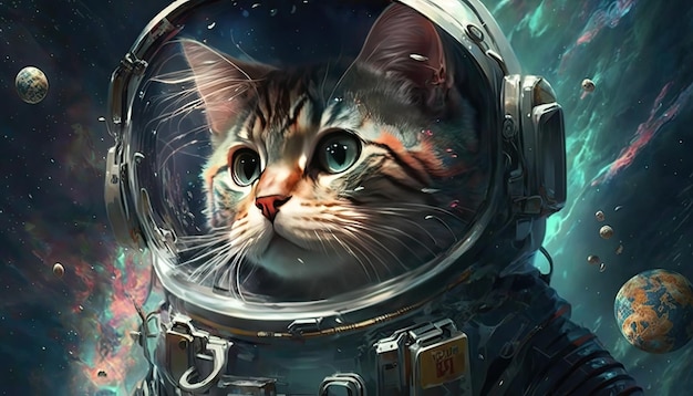 Cat in space suit illustration by generative AI