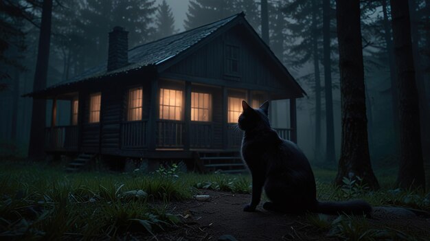 The Cat and the Spooky Woodland Cabin