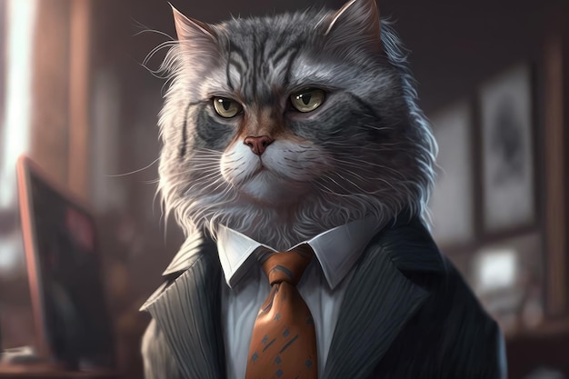 A cat in a suit with a tie