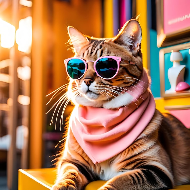 Photo cat sunglasses with feline written on lenses