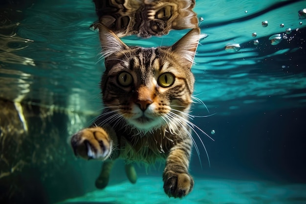 Cat Swimming Underwater In Pool Generative AI