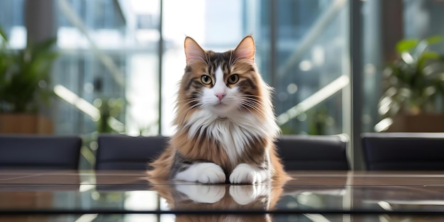 A cat symbolizing keen observation in a modern office setting Concept Office Cats Modern Workspace Professional Feline Observant Kitty Cat Symbolism