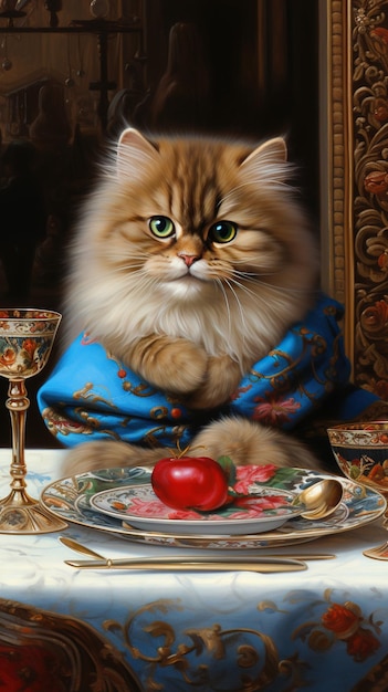 Cat on the table Sneaky persian kitty at the table AI Generative