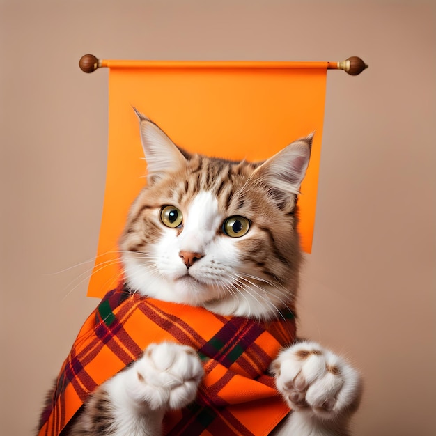 Cat on the table and yellow background