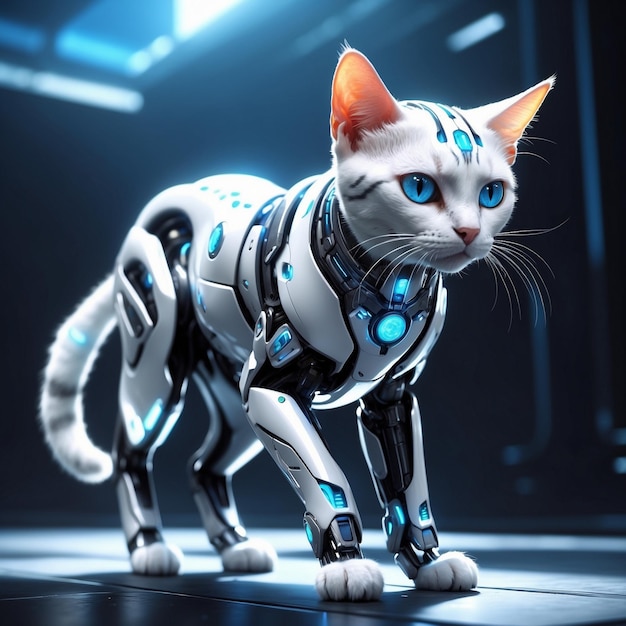 a cat that has a robot on it