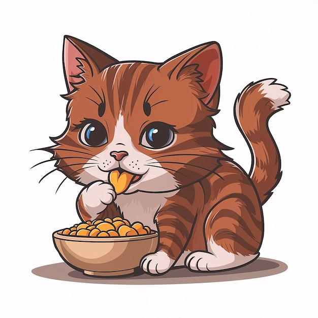 Photo a cat that is eating some food with a bowl of cat food