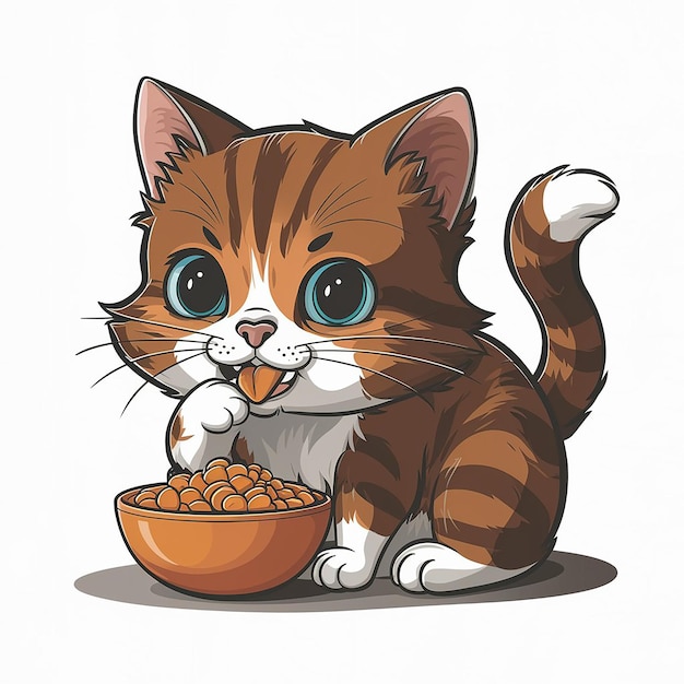 Photo a cat that is eating some food with a bowl of cat food