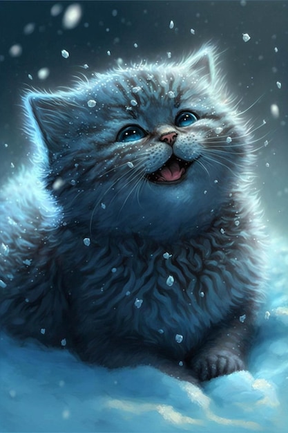 Cat that is sitting in the snow generative ai