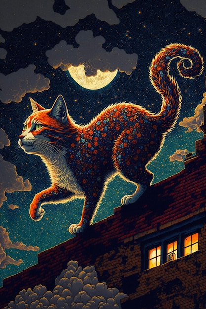 Cat that is standing on a roof generative ai