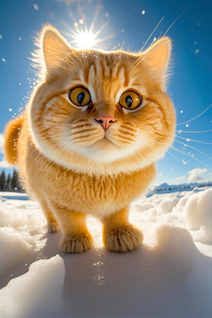 Cat that is standing in the snow generative ai