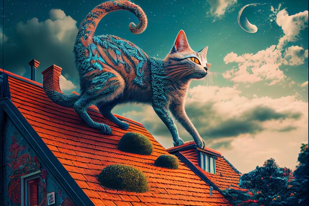 Cat that is standing on top of a roof generative ai