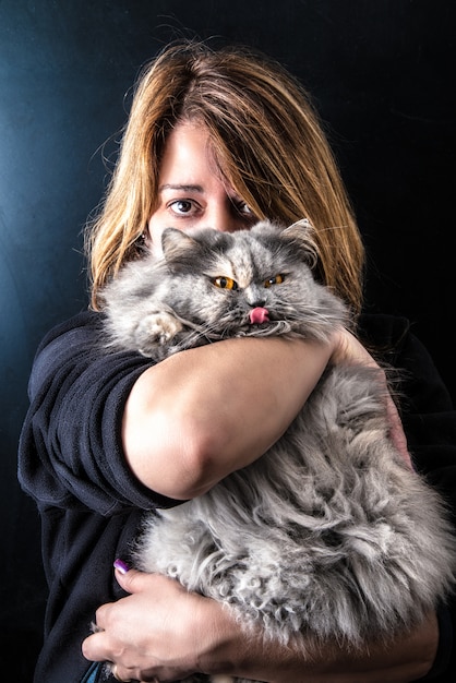 Cat together with a woman