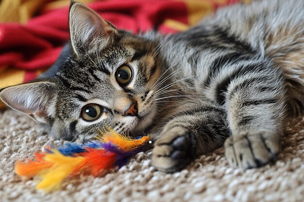 Photo cat and toy feather fun photo